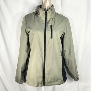 Style & Co Green & Black Full Zip Long Sleeve Fold Up Hood Jacket Size Large